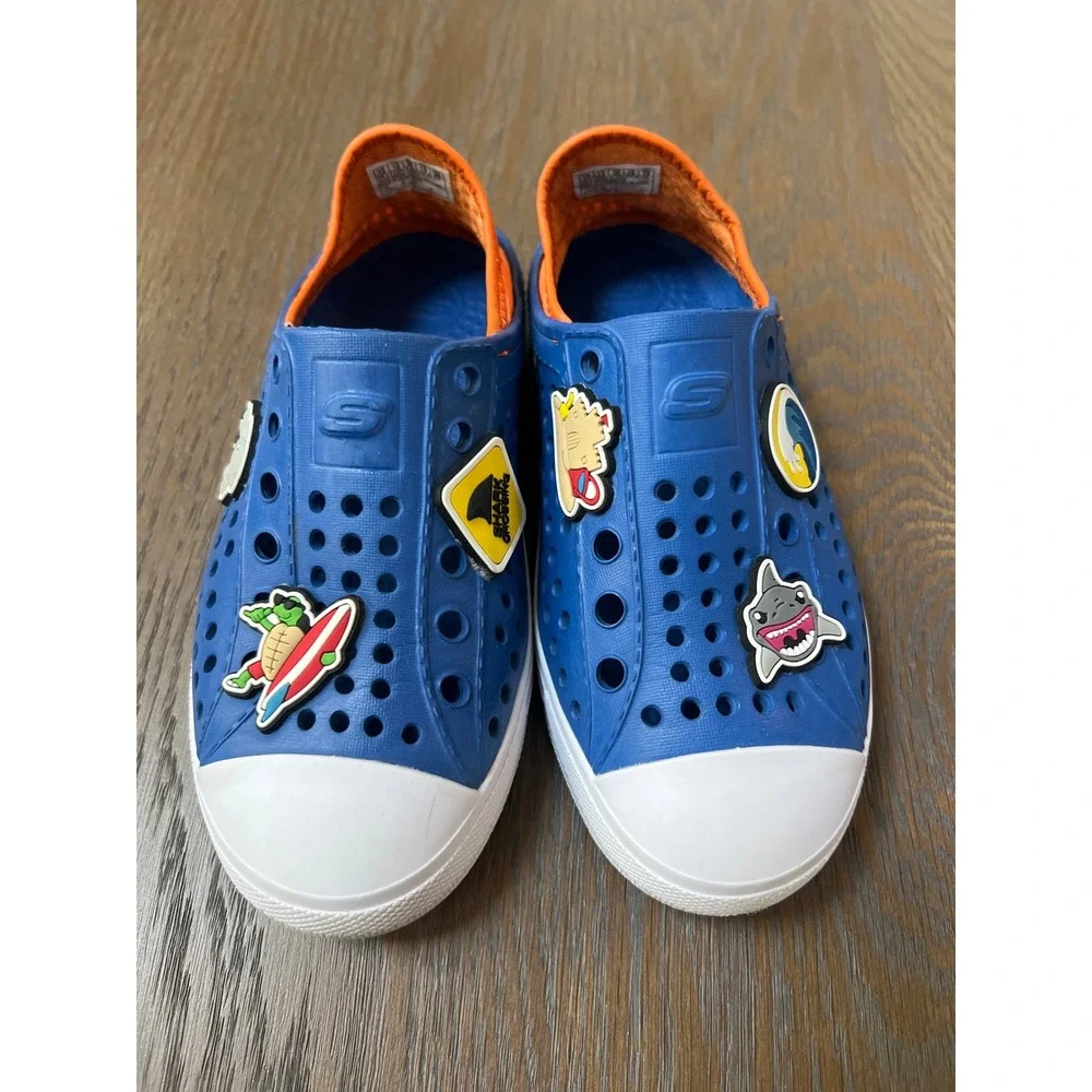 Skechers Foamies Guzmer Blue Orange Shark Charms Water Shoes Kids 13